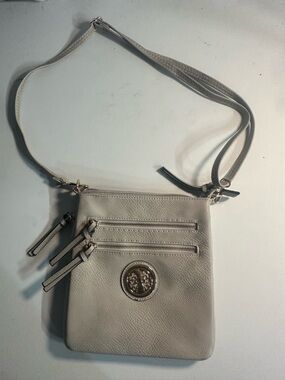 Cream Crossbody Bag with Double Zip Pockets
